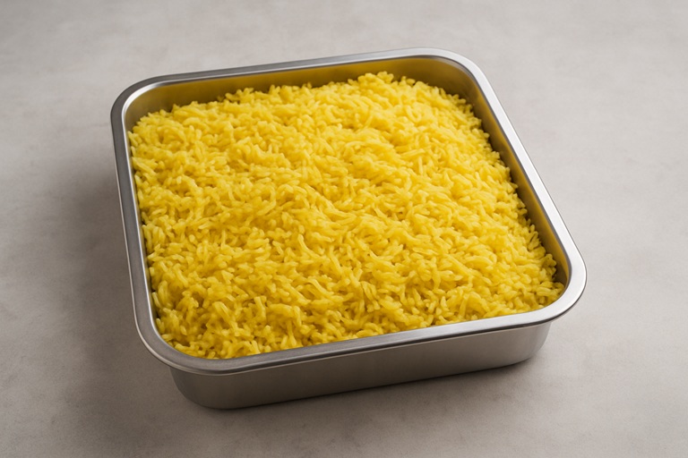 Tray of turmeric rice